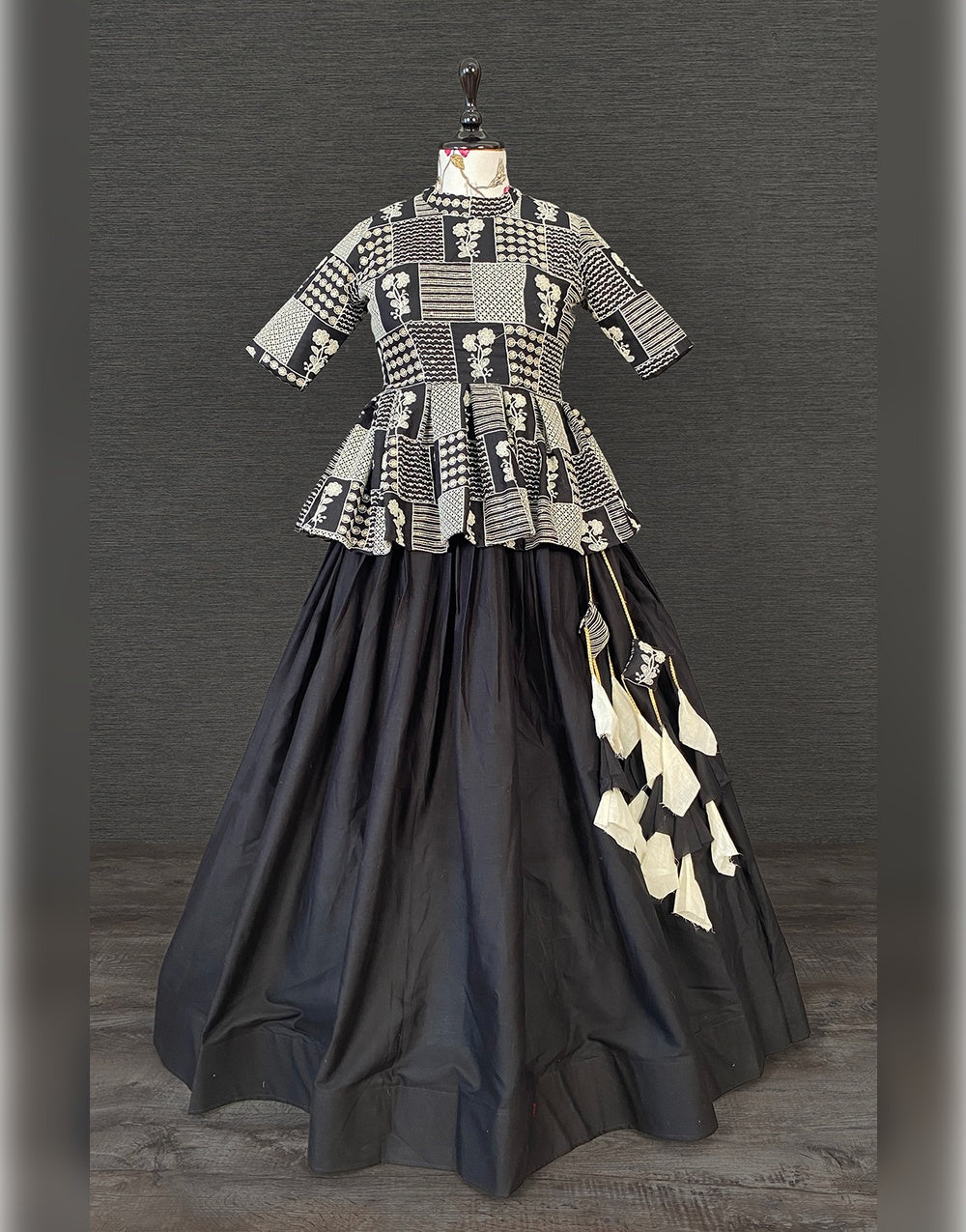 Black Cotton With Plain & Lucknowi Embroidery Work Lehenga Choli