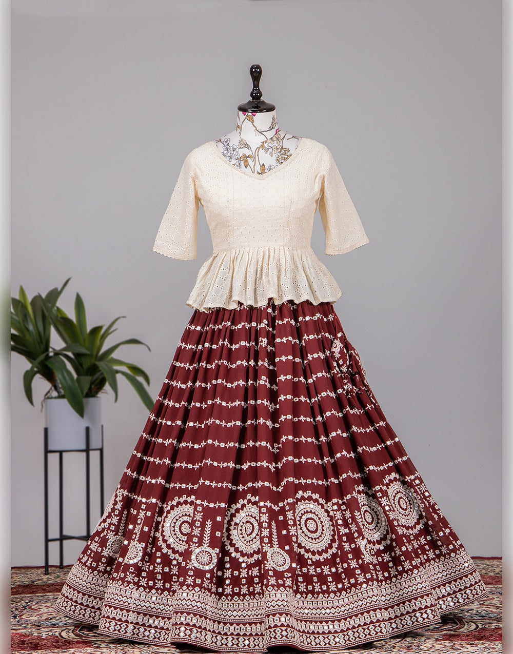 Maroon Georgette With Paper Mirror and Thread Embroidery Work Lehenga Choli
