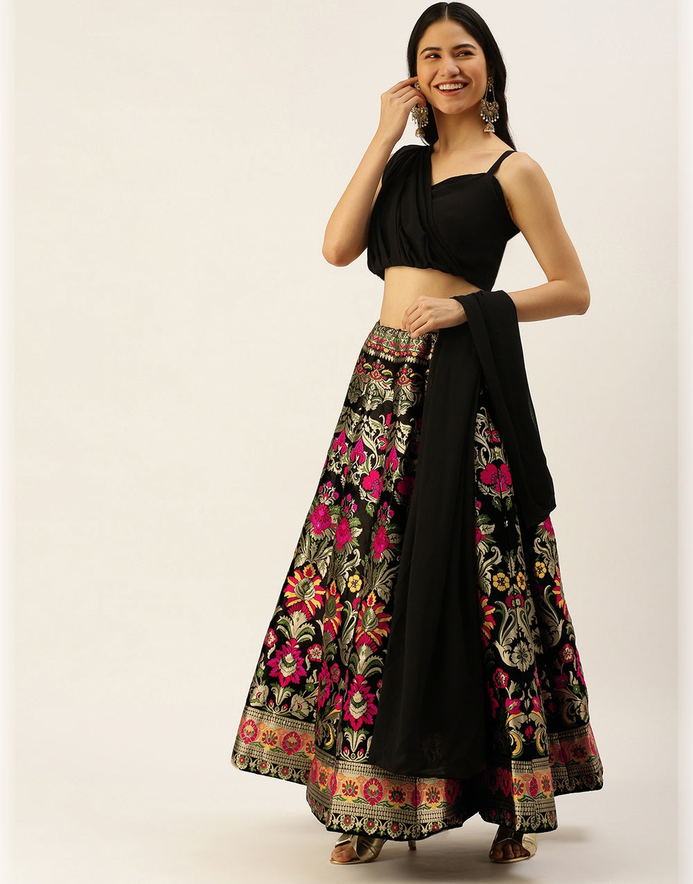 Black Banarasi Silk With Zari Weaving Work Lehenga Choli
