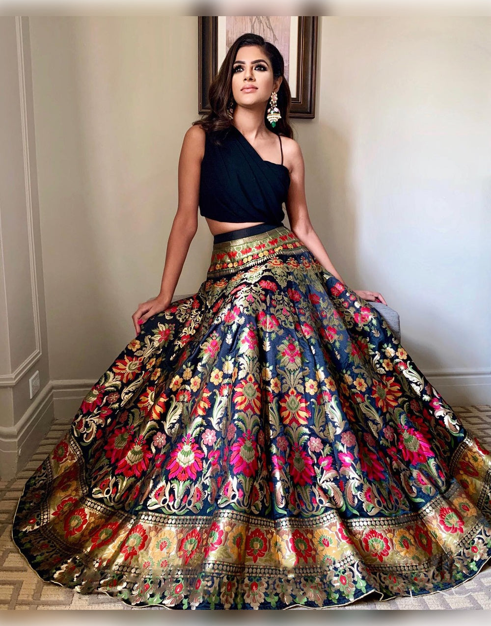 Black Banarasi Silk With Zari Weaving Work Lehenga Choli