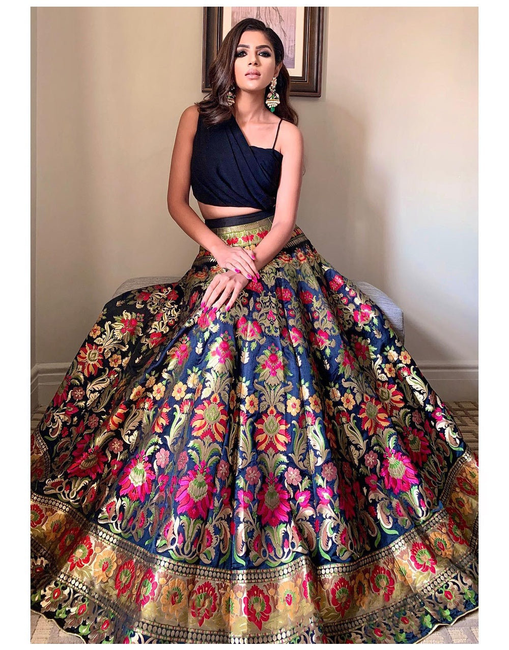 Black Banarasi Silk With Zari Weaving Work Lehenga Choli