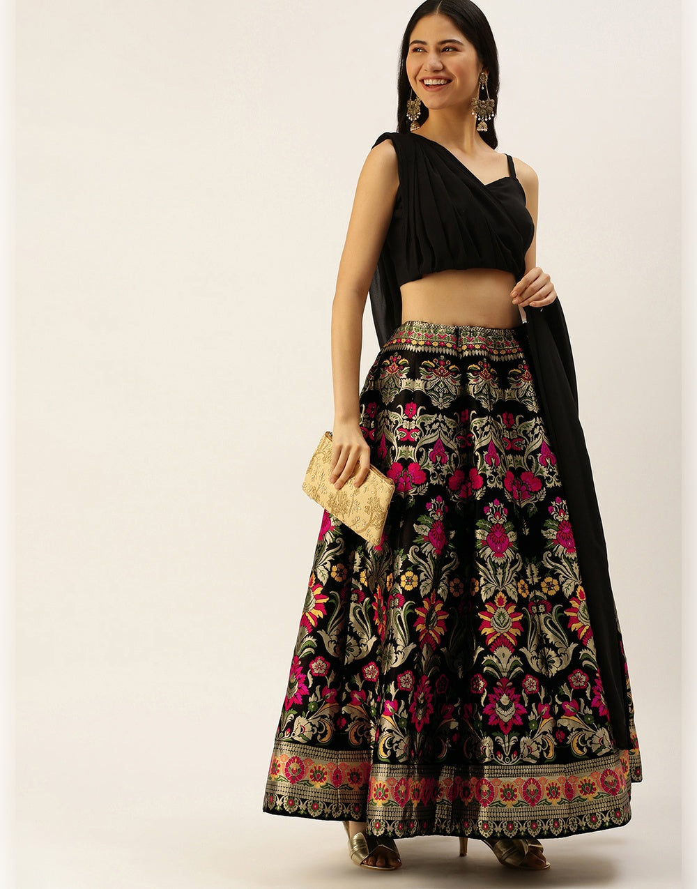 Black Banarasi Silk With Zari Weaving Work Lehenga Choli