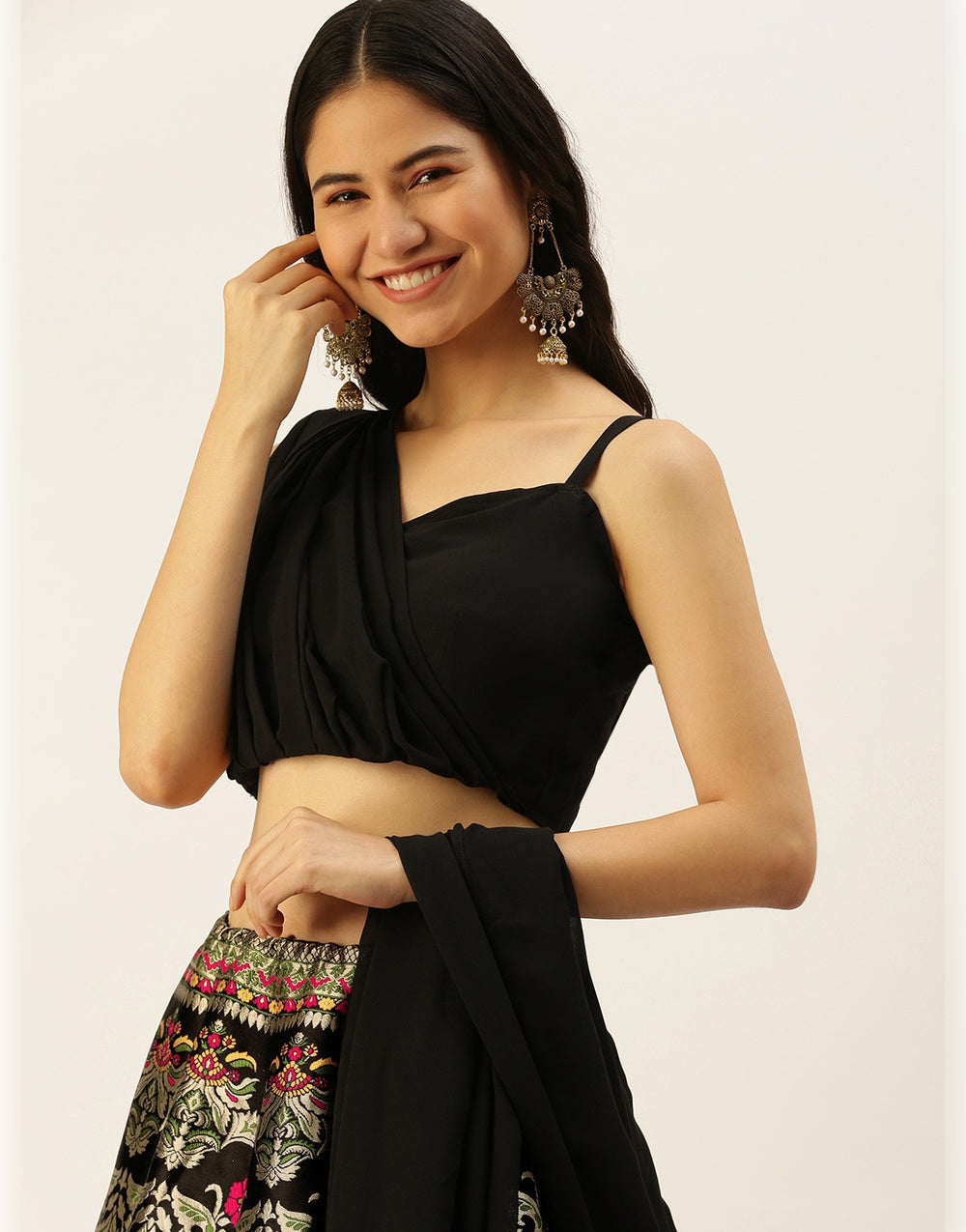 Black Banarasi Silk With Zari Weaving Work Lehenga Choli