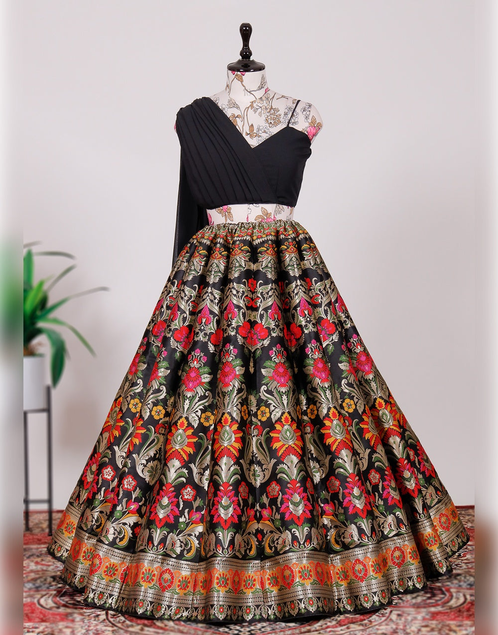 Black Banarasi Silk With Zari Weaving Work Lehenga Choli