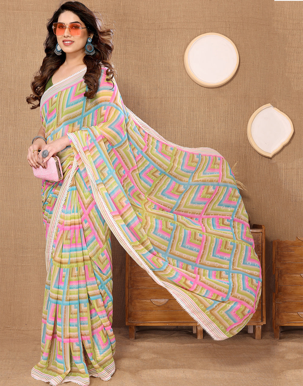 Multi Colour Georgette With Printed Ready To Wear Saree