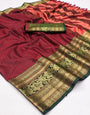 Carmine Red Silk Saree With Zari Weaving Border