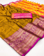 Mustard Yellow Silk Saree With Zari Weaving Border