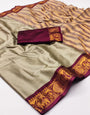 Khaki Brown Silk Saree With Zari Weaving Work