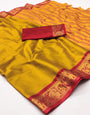 Mustard Yellow Silk Saree With Zari Weaving Work
