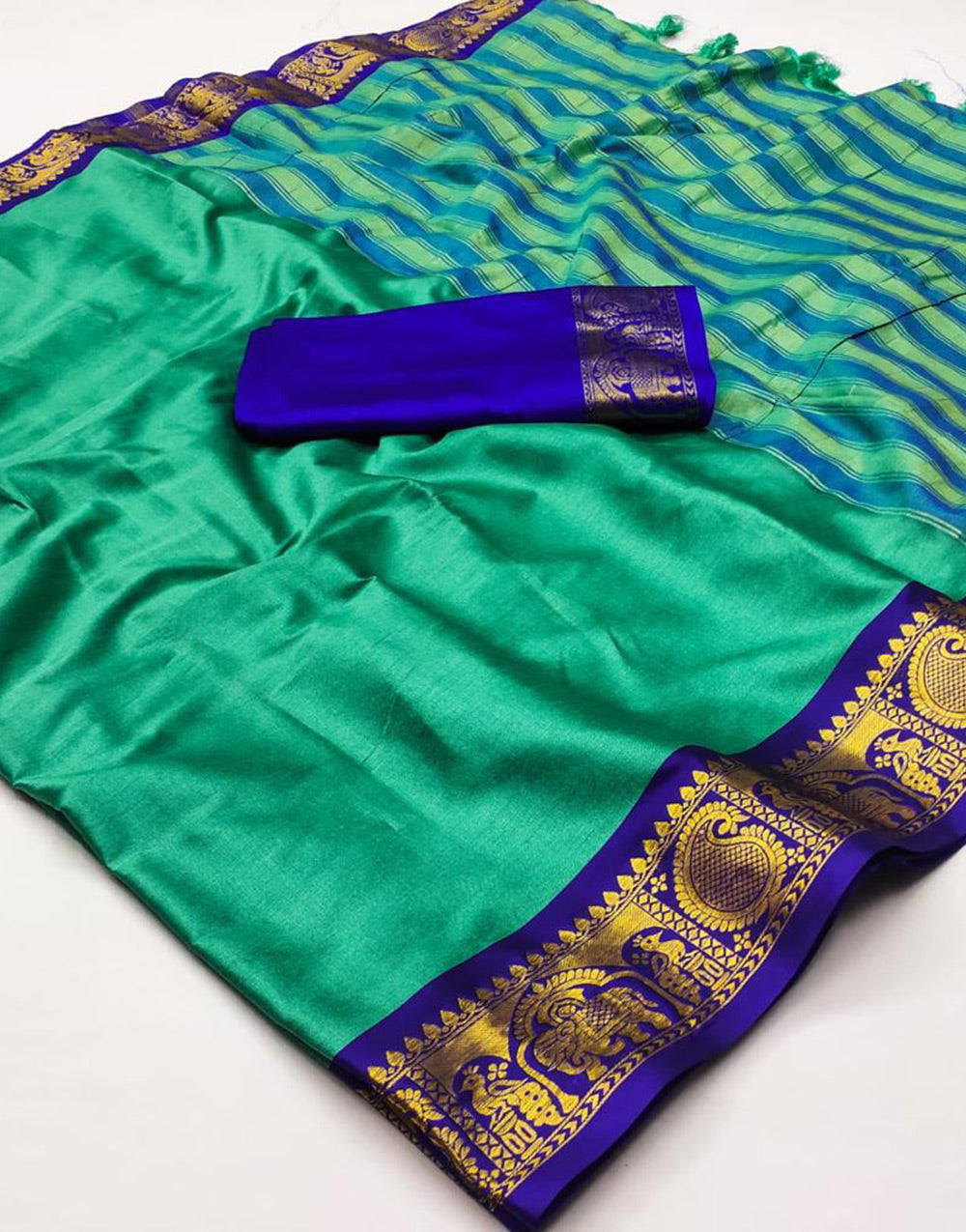 Rama Green Silk Saree With Zari Weaving Work