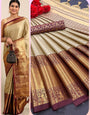 Cream & Dark Brown Silk Saree With Weaving Work