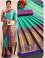 Turquoise Blue & Purple Silk Saree With Weaving Work