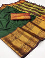 Dark Green & Maroon Silk Saree With Zari Weaving Border