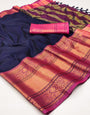 Navy Blue Silk Saree With Zari Weaving Border