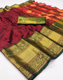Maroon & Green Silk Saree With Zari Weaving Border