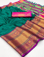 Rama & Pink Silk Saree With Zari Weaving Border