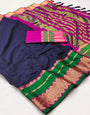Navy Blue Silk Saree With Zari Weaving Border