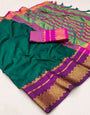 Dark Green Silk Saree With Zari Weaving Border