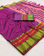 Magenta Silk Saree With Zari Weaving Border