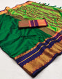 Forest Green Silk Saree With Zari Weaving Border