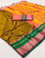 Sheen Green & Yellow Silk Saree With Zari Weaving Border