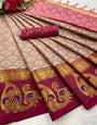 Being & Magenta Silk Saree With Zari Weaving Border