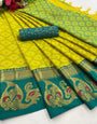 Lemon & Rama Green Silk Saree With Zari Weaving Border