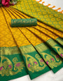 Mustard Yellow & Green Silk Saree With Zari Weaving Border