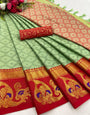 Pista Green & Red Silk Saree With Zari Weaving Border
