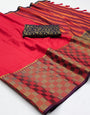 Red Silk Saree With Zari Weaving Border