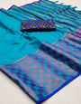 Pacific Blue Silk Saree With Zari Weaving Border