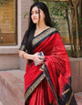 Red Silk Saree With Weaving Border