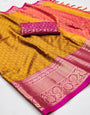 Mustard & Pink Silk Saree With Weaving Work