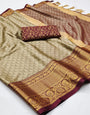 Beige Silk Saree With Weaving Work