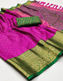 Rani Pink Silk Saree With Weaving Work