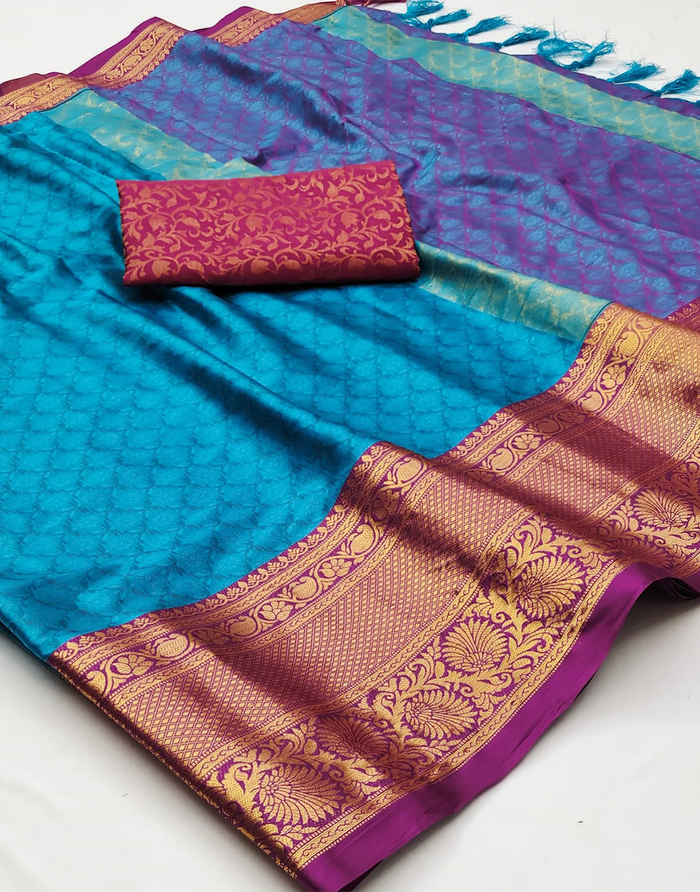 Sky Blue Silk Saree With Weaving Work