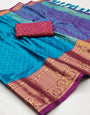 Sky Blue Silk Saree With Weaving Work