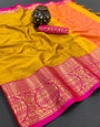 Yellow & Pink Silk Saree With Weaving Work