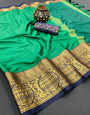 Cyan Green & Blue Silk Saree With Weaving Work