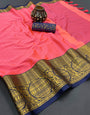 Rose Pink Silk Saree With Weaving Work