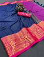 Navy Blue & Pink Silk Saree With Weaving Work