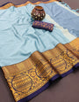 Sky Blue Silk Saree With Weaving Work