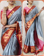 Grey Silk Saree With Zari Weaving Border