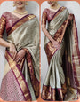 Squirrel Grey & Dark Maroon Silk Saree With Zari Weaving Border