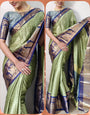 Light Green Silk Saree With Zari Weaving Border