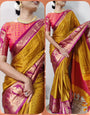 Mustard Yellow Silk Saree With Zari Weaving Border