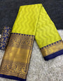 Lemon Yellow & Navy Blue Silk Saree With Weaving Work