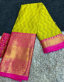 Lemon Green & Pink Silk Saree With Weaving Work