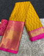Mustard Yellow & Pink Silk Saree With Weaving Work