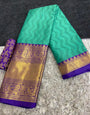 Jungle Green & Purple Silk Saree With Weaving Work